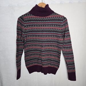 L.L. Bean Cotton/Cashmere Fair Isle Turtleneck Sweater, Size Small, Purple